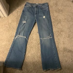 Forever 21 Ripped Wide Leg Jeans